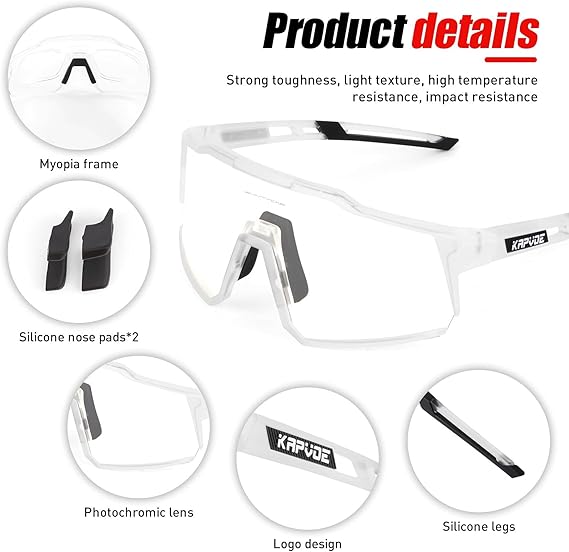 Photochromic Cycling Glasses, MTB Transparent Mountain Bike Sunglasses