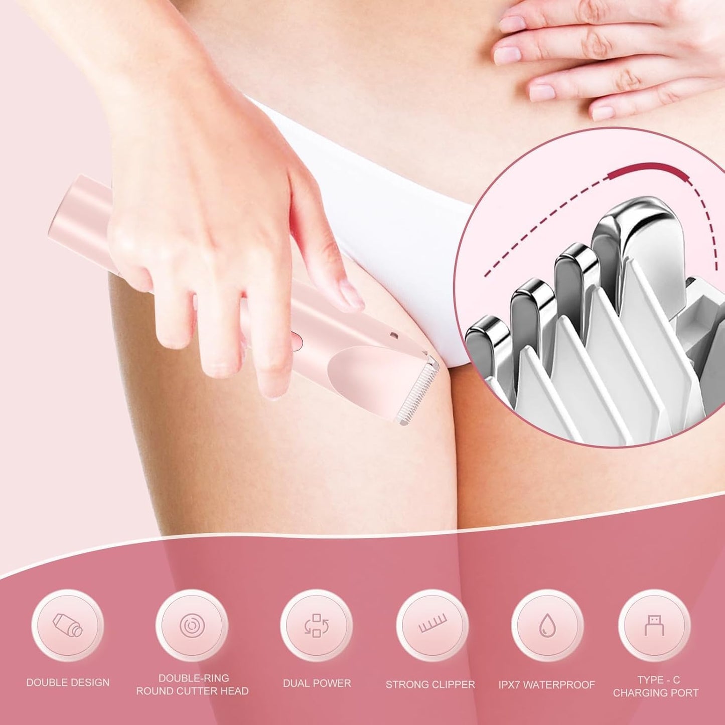 2 in 1 Dual Head Cordless Bikini Trimmer for Women Waterproof Painless Hair Removal