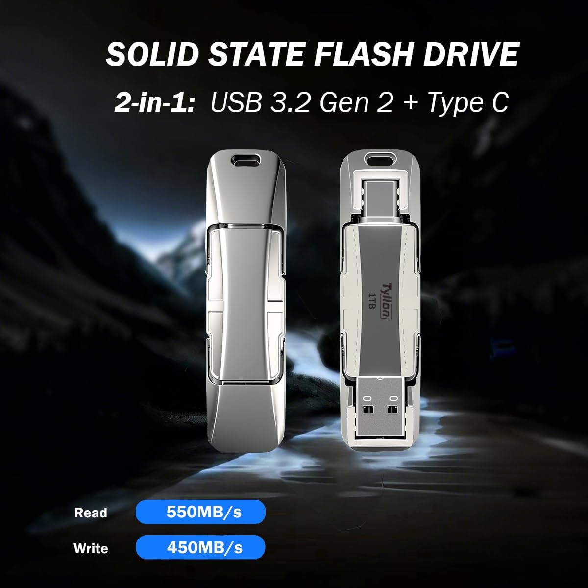 2TB Solid State USB Flash Drive 550Mbps High Speed USB C & USB 3.2 Dual Ports Thumb Drive