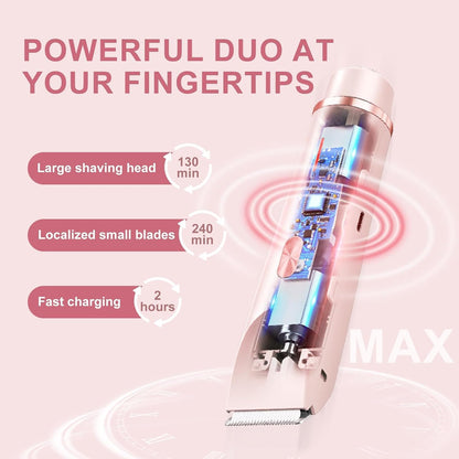 2 in 1 Dual Head Cordless Bikini Trimmer for Women Waterproof Painless Hair Removal