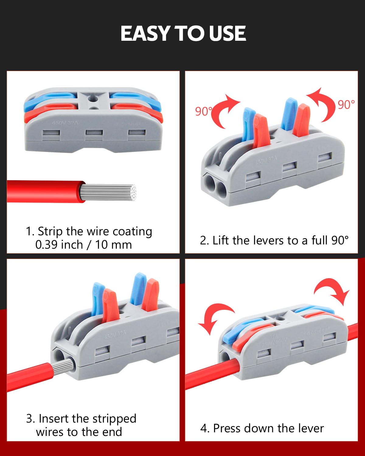 20pcs Electrical Connectors Push in Lever Nut Quick Wire Connector