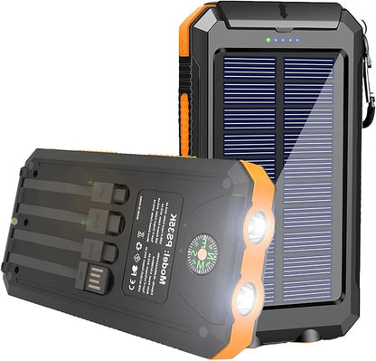 20000mAh  Fast Charging Solar Power Bank with Dual LED Flashlight & Compass