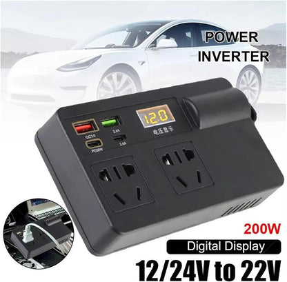 Portable Car Power Inverter 12V/24V to 220V with Digital Display