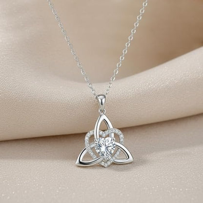 Celtic Knot Heart Necklace for Women Hypoallergenic Irish Celtic Jewelry