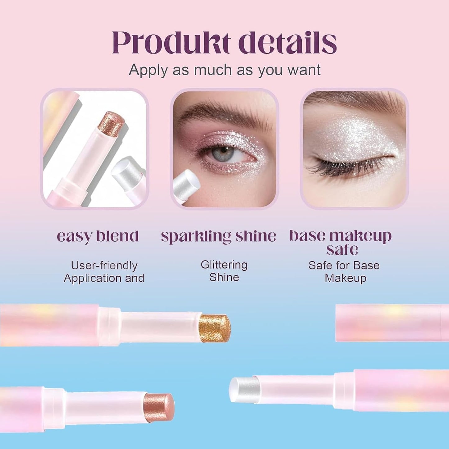 4 Pack Crystal Jelly Glaze Makeup Glitter All-in-one Stick
