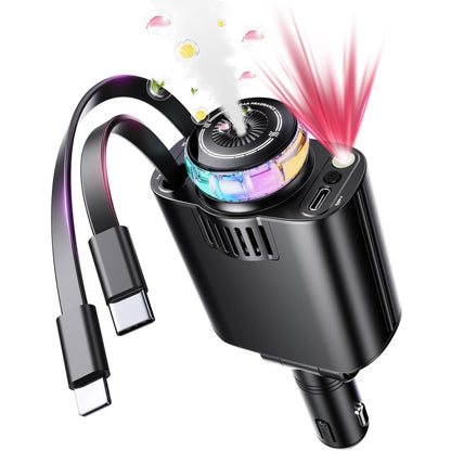 5 in 1 Retractable USB C Car Charger Fast Charge Aromatherapy Starry Sky