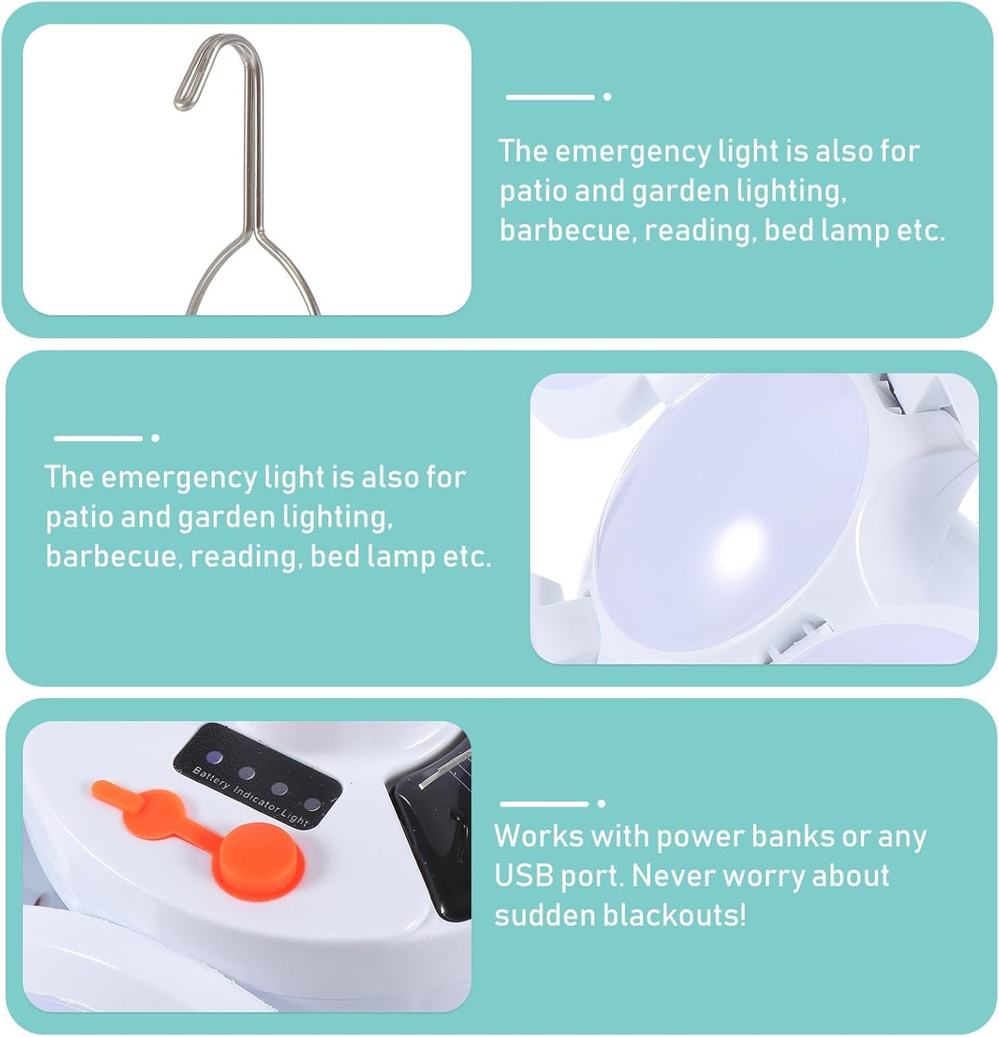 Solar Rechargeable LED Lantern Bulb with Hanging Hook