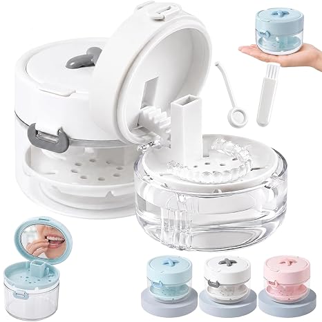 3-in-1 Portable Retainer Case with Mirror and Cleaning Brush
