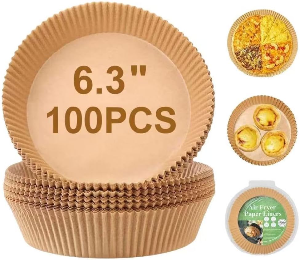 100PCS 6.3" Food Grade Parchment Paper for Air Fryer