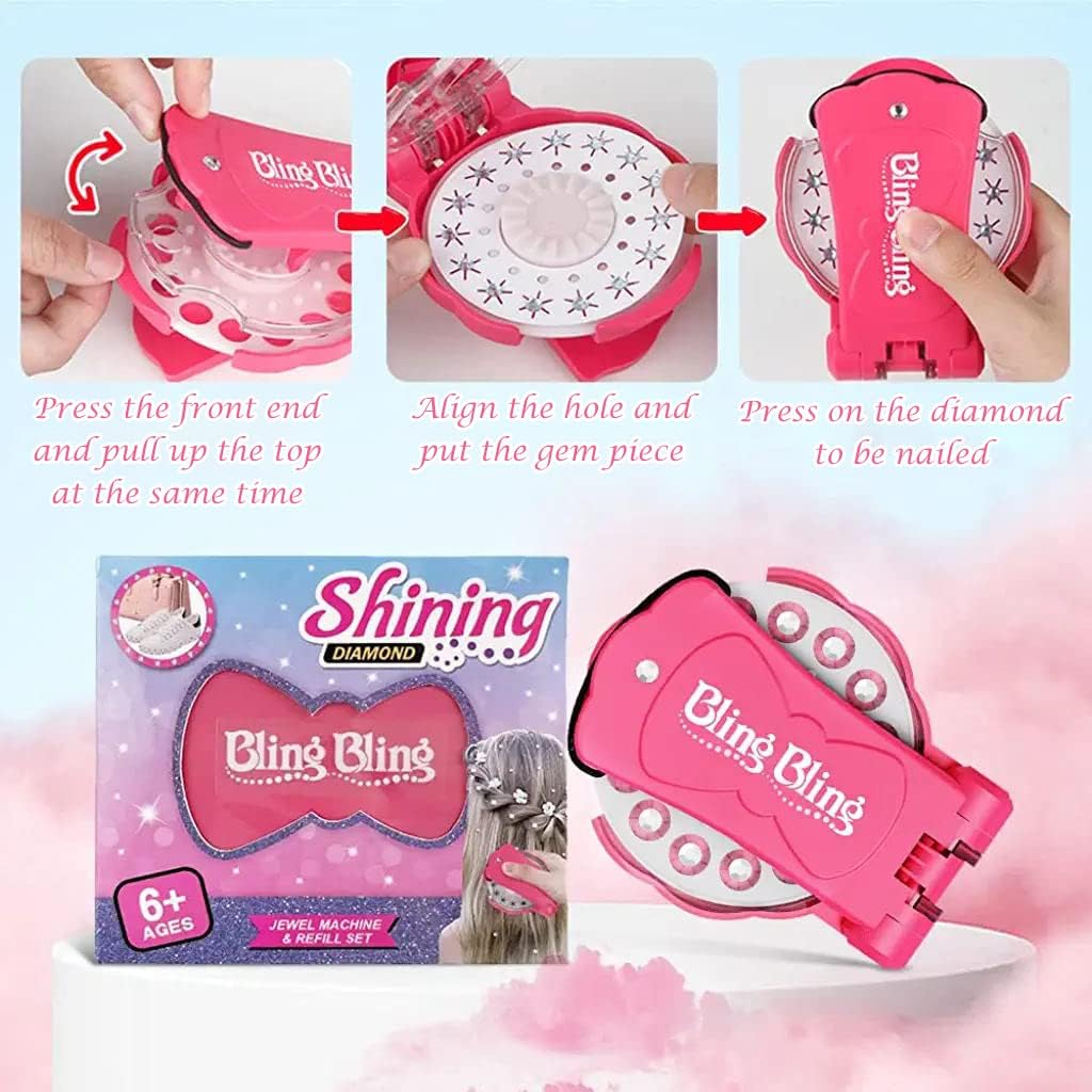 No-Heat Hair Gem Stamper (360 Glitter Diamonds) - DIY Bling Styling Tool for Girls