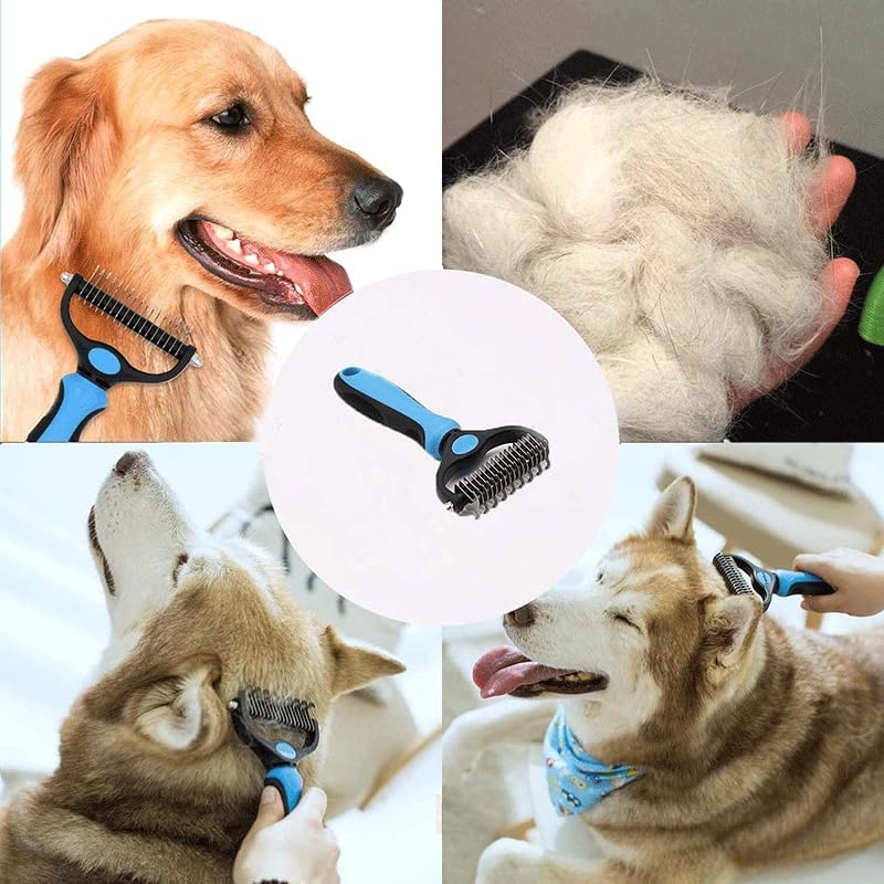 2 Pcs Dog Grooming Brush | Pet Undercoat Dematting Rake with Rounded Teeth