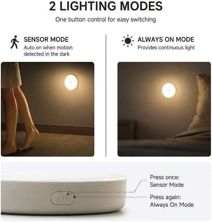 3 Pcs Rechargeable Motion Sensor 3 Color Night Light for Bedroom, Hallway, Cabinet