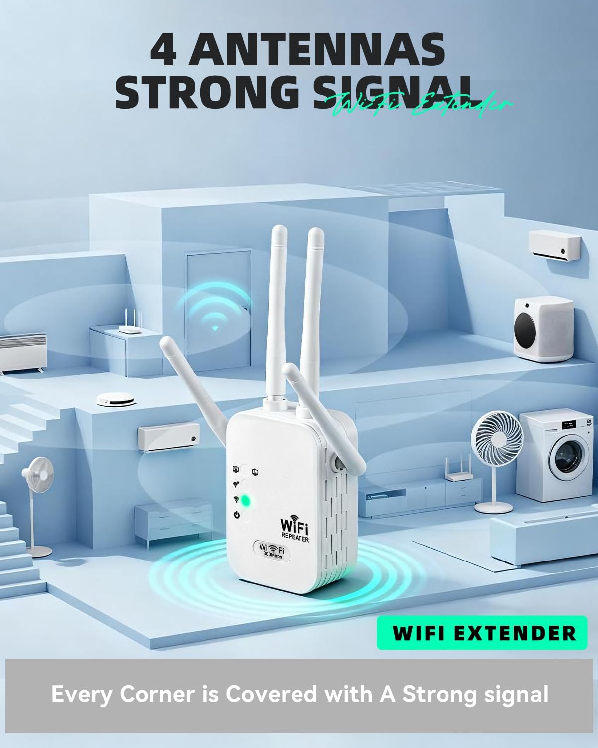 WiFi Extender Signal Booster with Ethernet Port 4 Directional Antennas