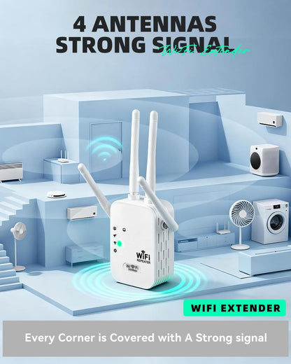 WiFi Extender Signal Booster with Ethernet Port 4 Directional Antennas