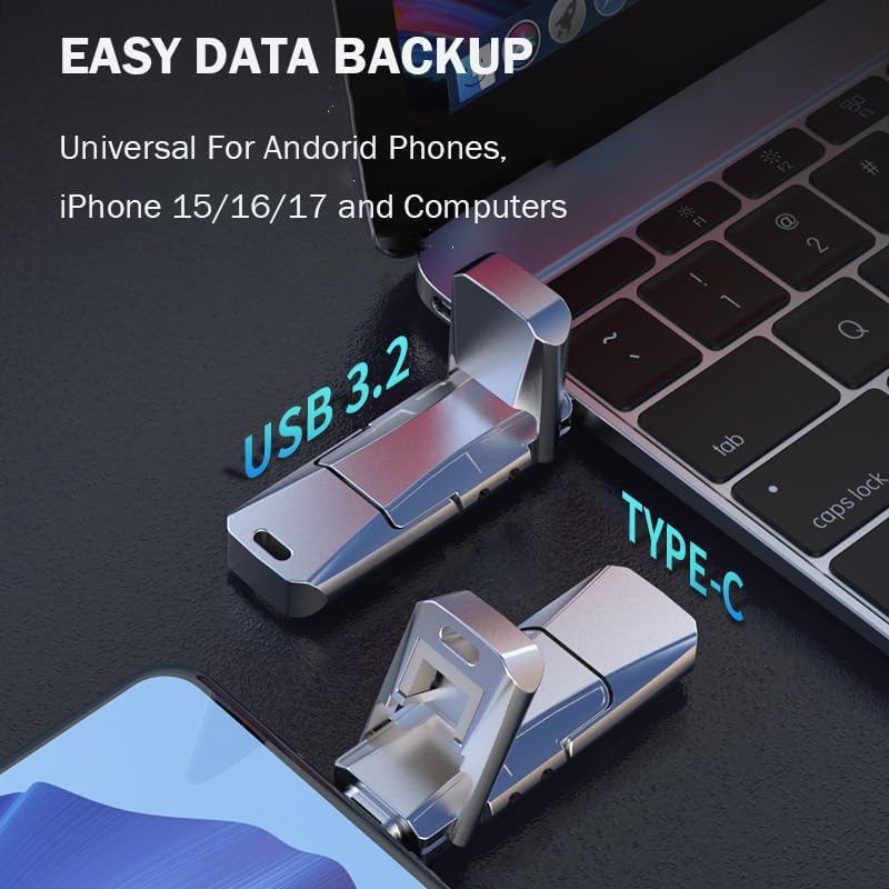 2TB Solid State USB Flash Drive 550Mbps High Speed USB C & USB 3.2 Dual Ports Thumb Drive