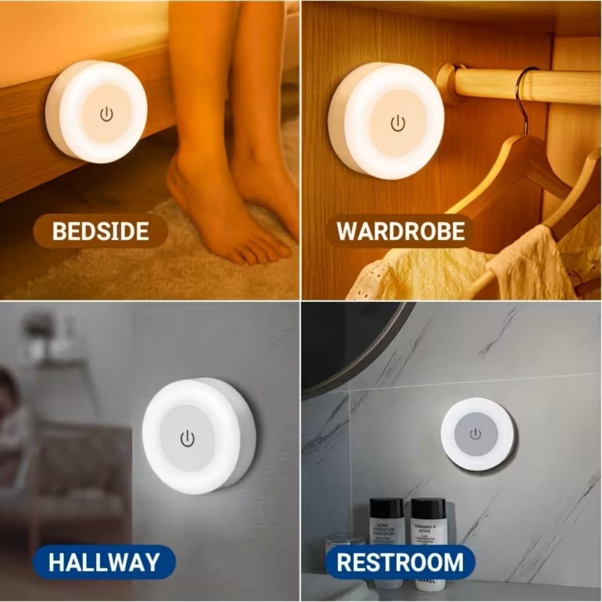 4Pcs Minimalist LED Touch Sensor Switch Light, 3-Level Adjustable , Suitable for Walls, Closets, Kitchens, Under cabinets, and countertops.