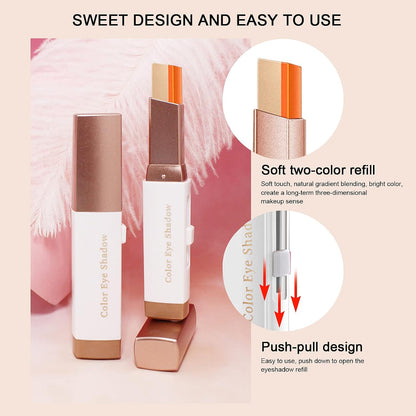 6PCS Glitter Eye-shadow Stick Set, Two-Tone Shimmer Gradient Shadow