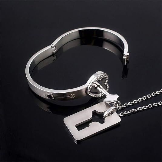 Lock Bracelet and Key Necklace Titanium Steel Couples Jewelry, Romantic Gift for Valentines Day, Birthday, Christmas, Wedding, Anniversary