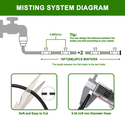 Spray Hose Water Misting System Watering System with Brass Nozzles