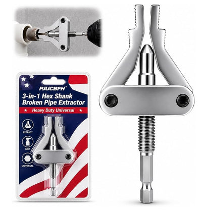 3-in-1 Heavy Duty Universal Hex Shank Broken Pipe Extractor Steel