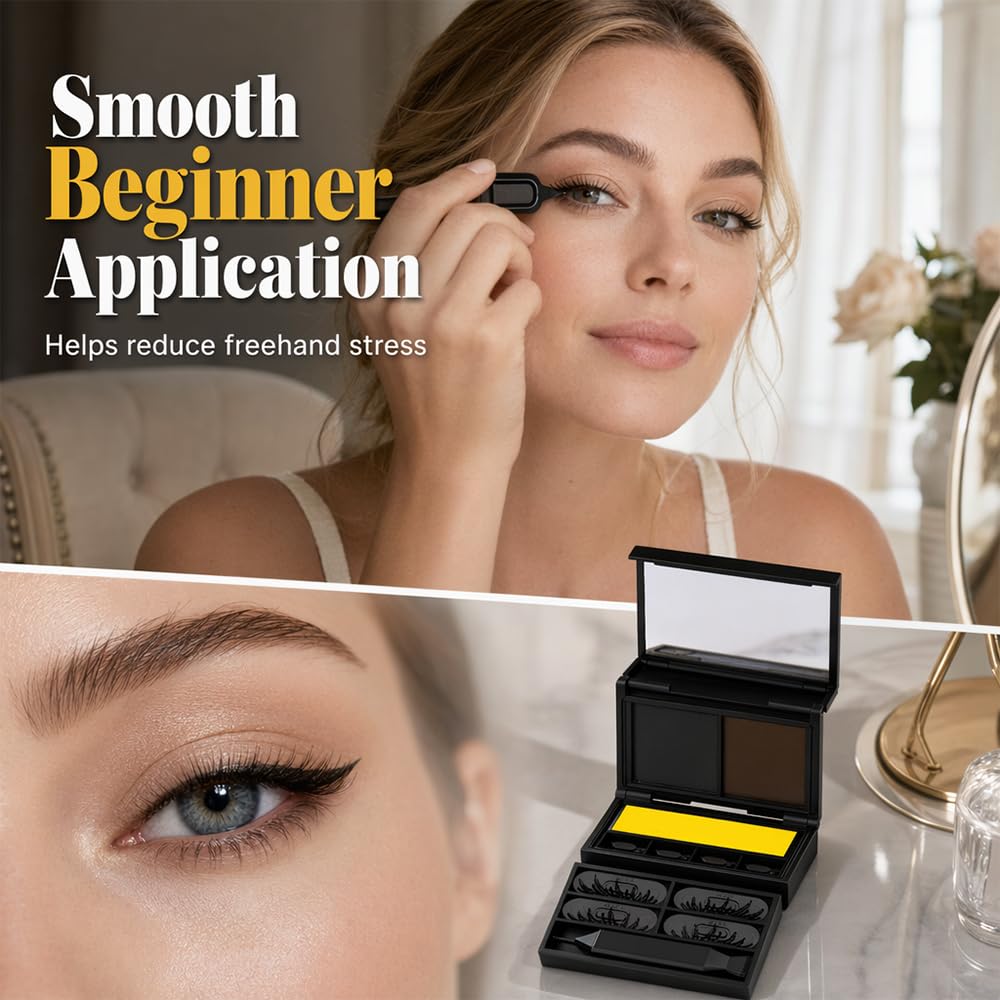 3-in-1 Eyelash & Eyeliner Stamp Kit with Beauty Mark,Waterproof Smudge-Proof Quick Eye Tool