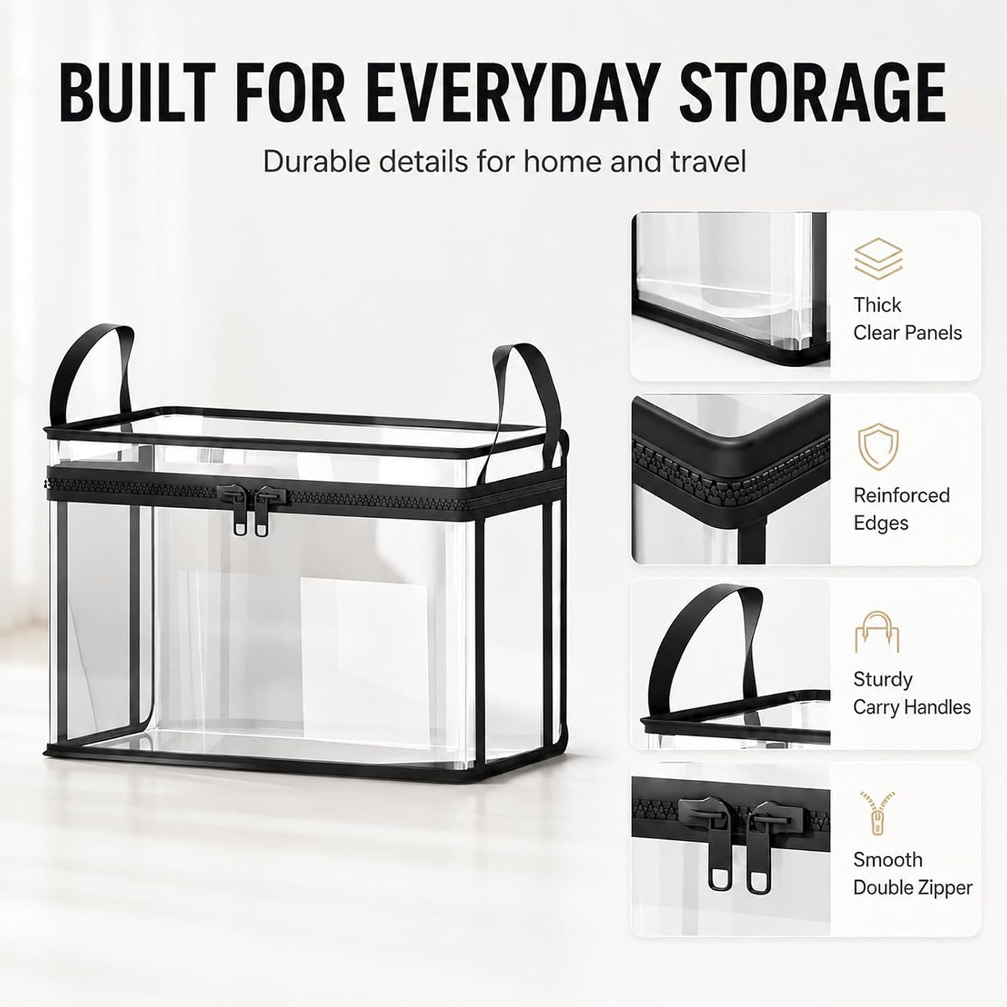 2 Pack Large Clear Thick Plastic Storage Box with Hinged Lid. for Clothes, Blankets and Books
