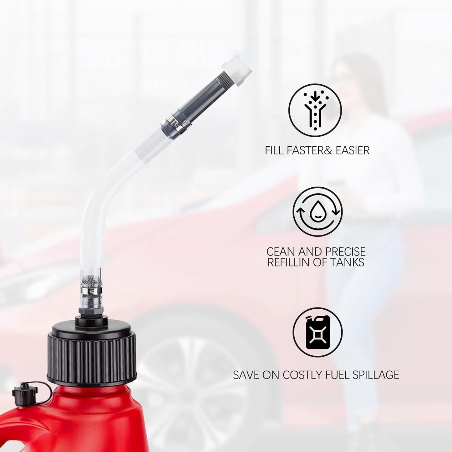 Universal Flexible Fuel Filler Hose, Compatible with Racing Fuel Containers