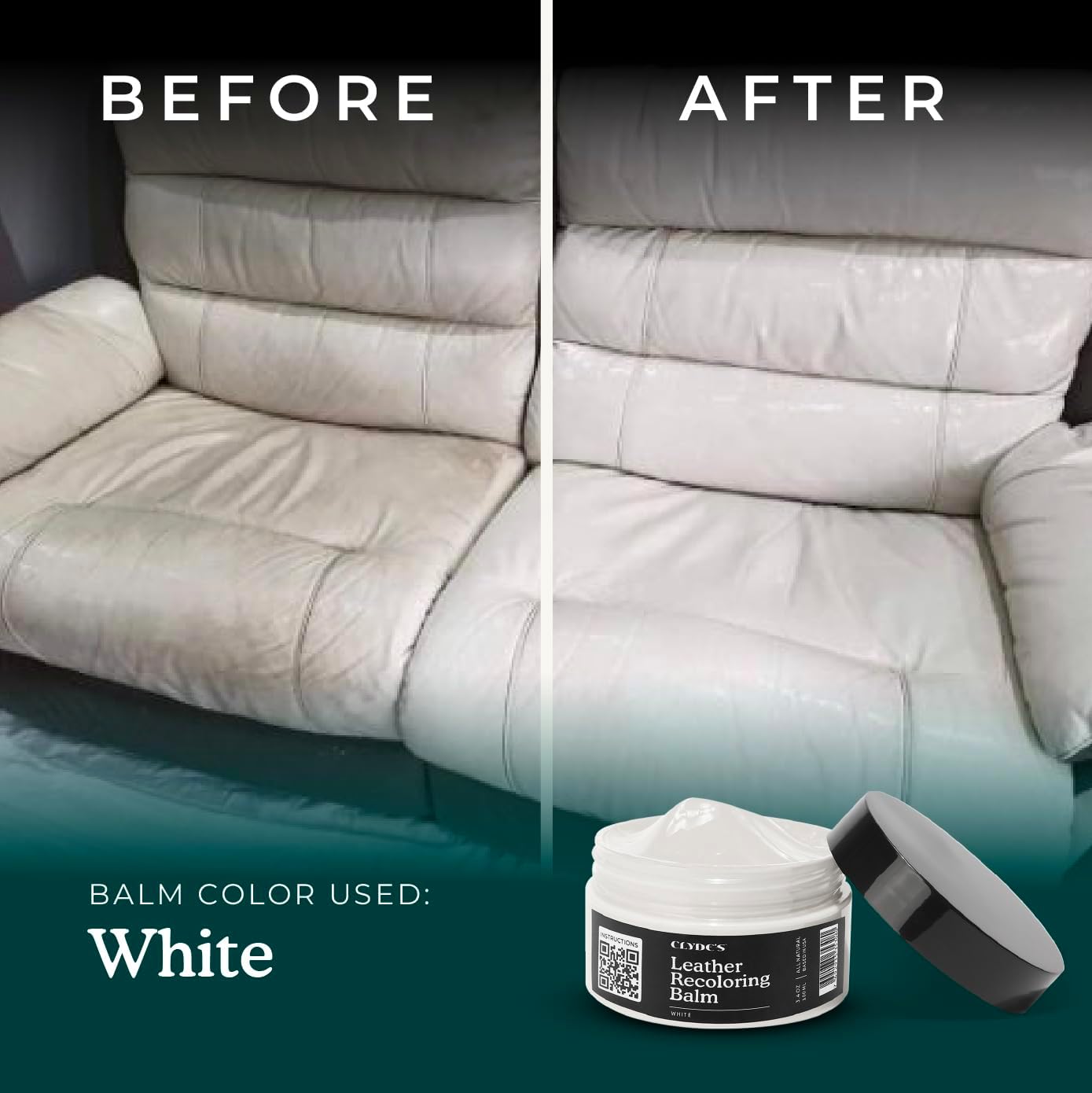 Color Restore & Scratch Repair Balm for Faded Leather Furniture, Car Seats, Sofa & Vinyl