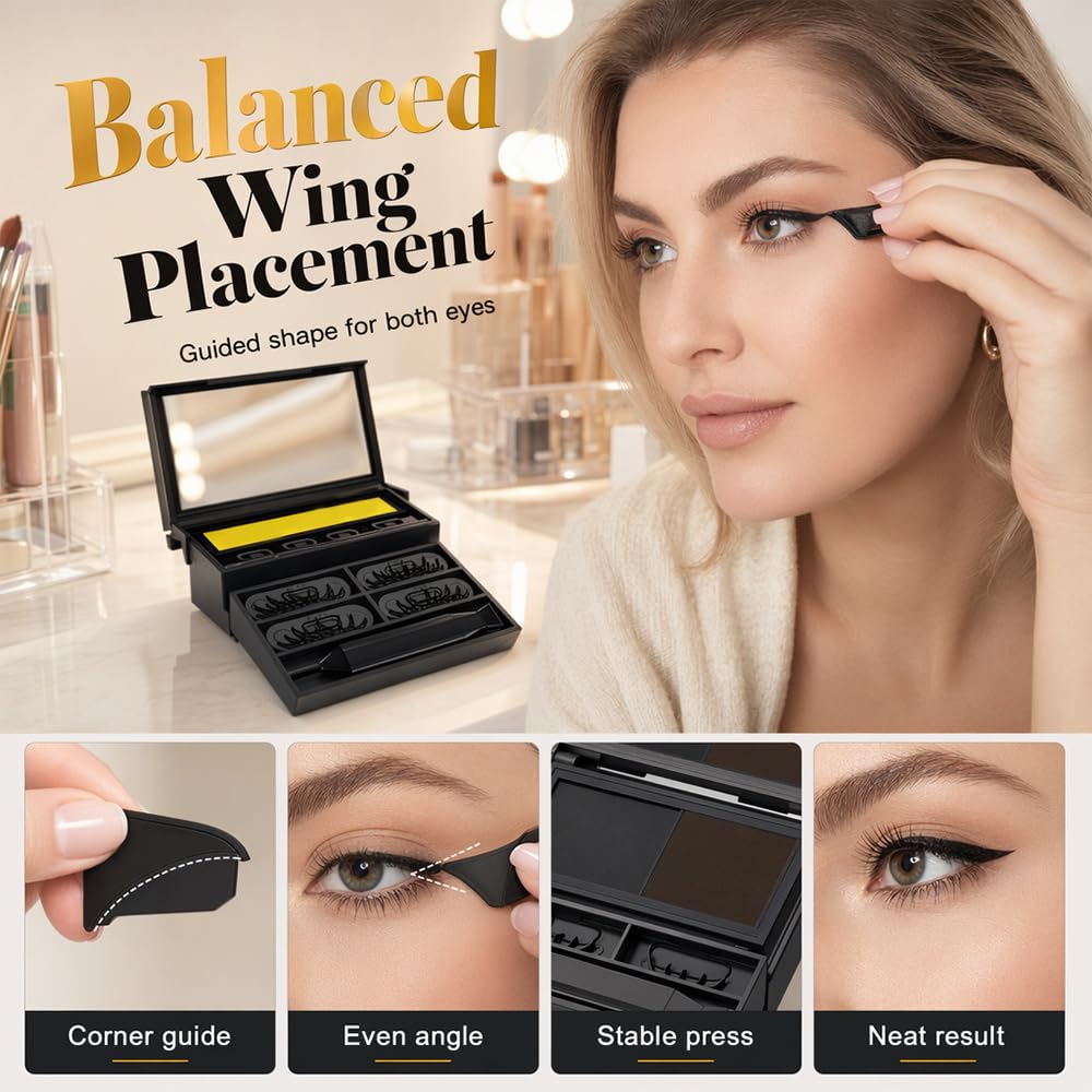 3-in-1 Eyelash & Eyeliner Stamp Kit with Beauty Mark,Waterproof Smudge-Proof Quick Eye Tool