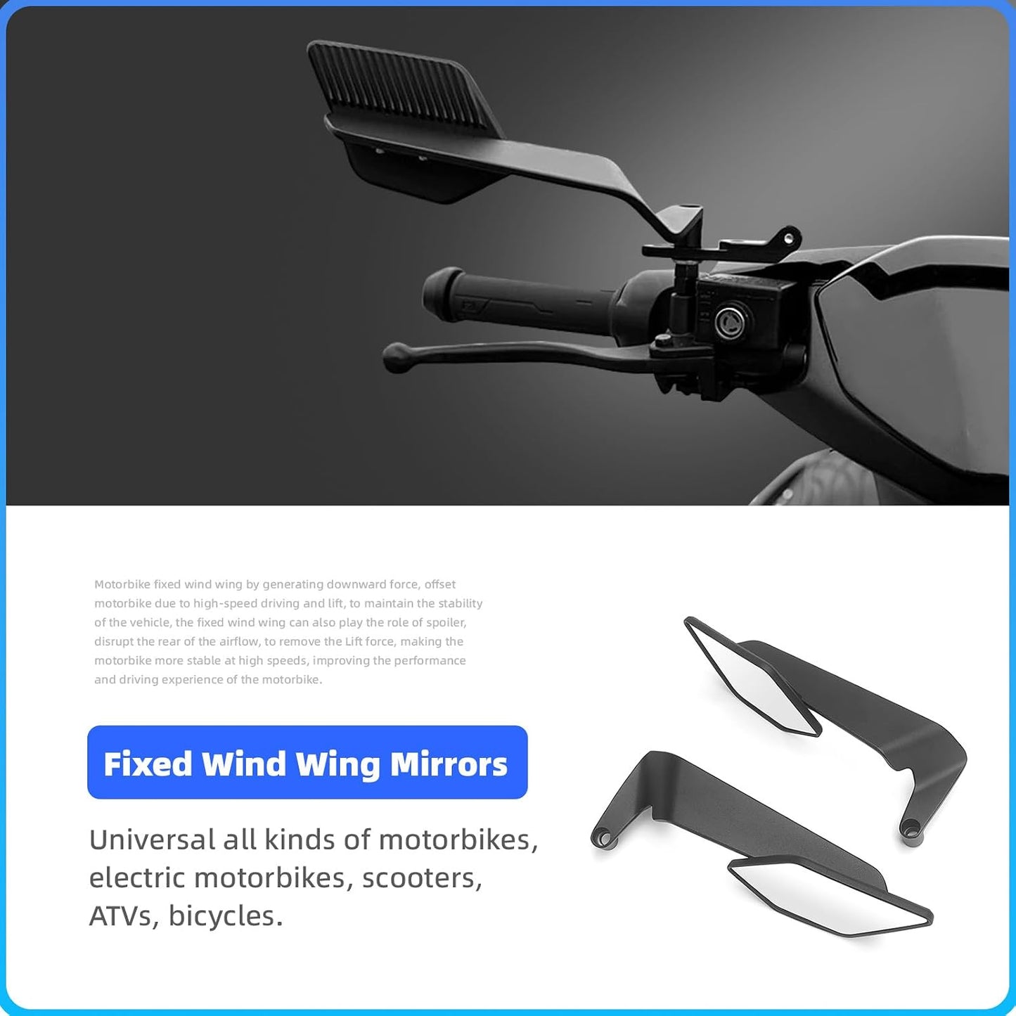 Universal Motorcycle Adjustable Rear View Mirrors Set for Dirtbike,E-bike ATV, Cruiser, Suzuki,Yamaha