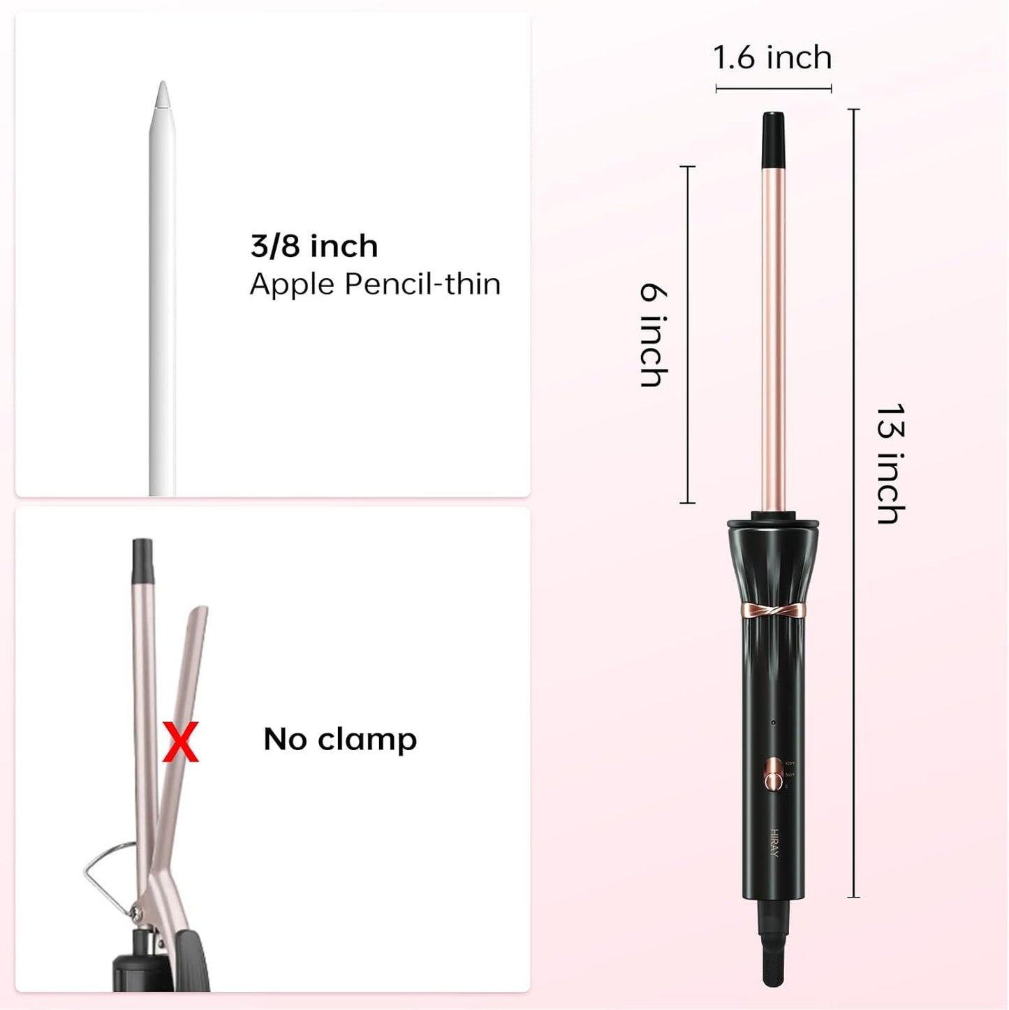 3/8 Inch Curling Iron - Ceramic Small Barrel Curling Iron with Adjustable Temperature