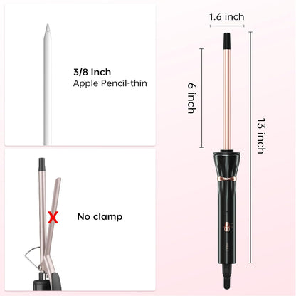 3/8 Inch Curling Iron - Ceramic Small Barrel Curling Iron with Adjustable Temperature