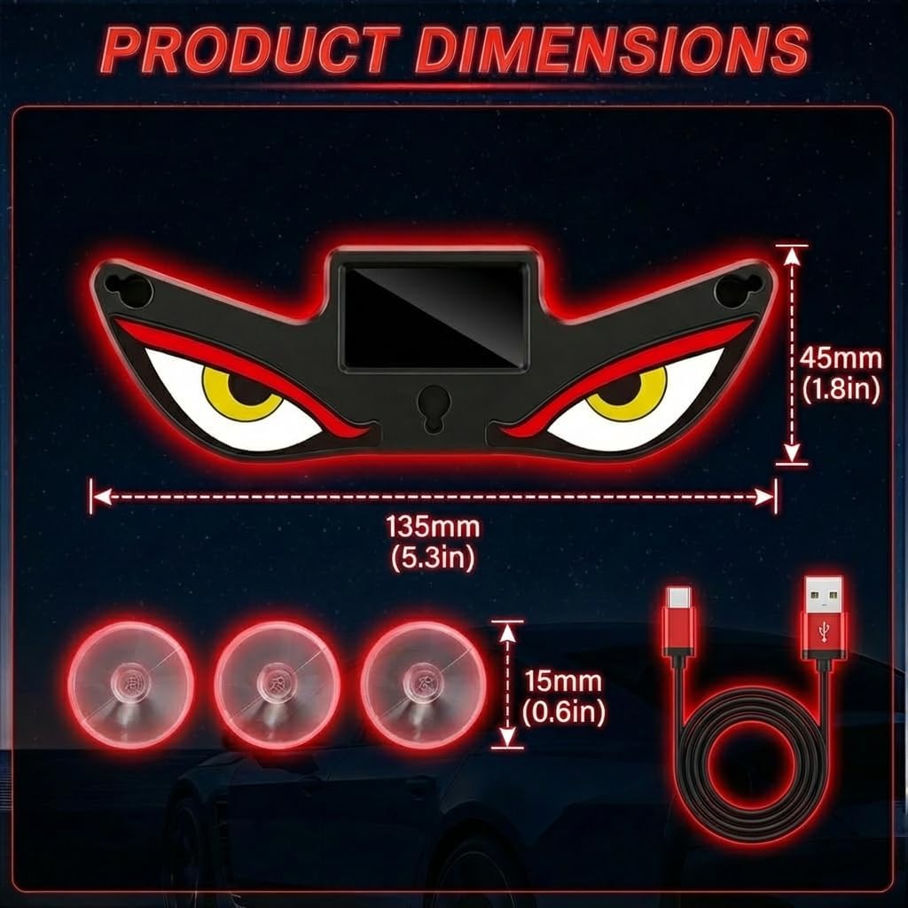 Wireless No Drill Solar and USB Powered Devil Eyes Warning Lights for Cars Windshield Rear Window