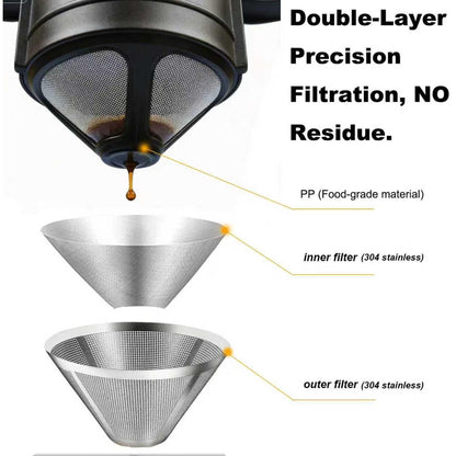Pour Over Coffee Maker - Portable Stainless Steel Reusable Coffee Filter