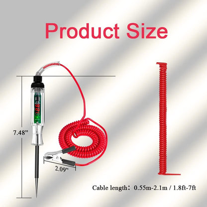 Automotive Test Light LED Digital Voltage Display with Red PU Extended Spring Wire