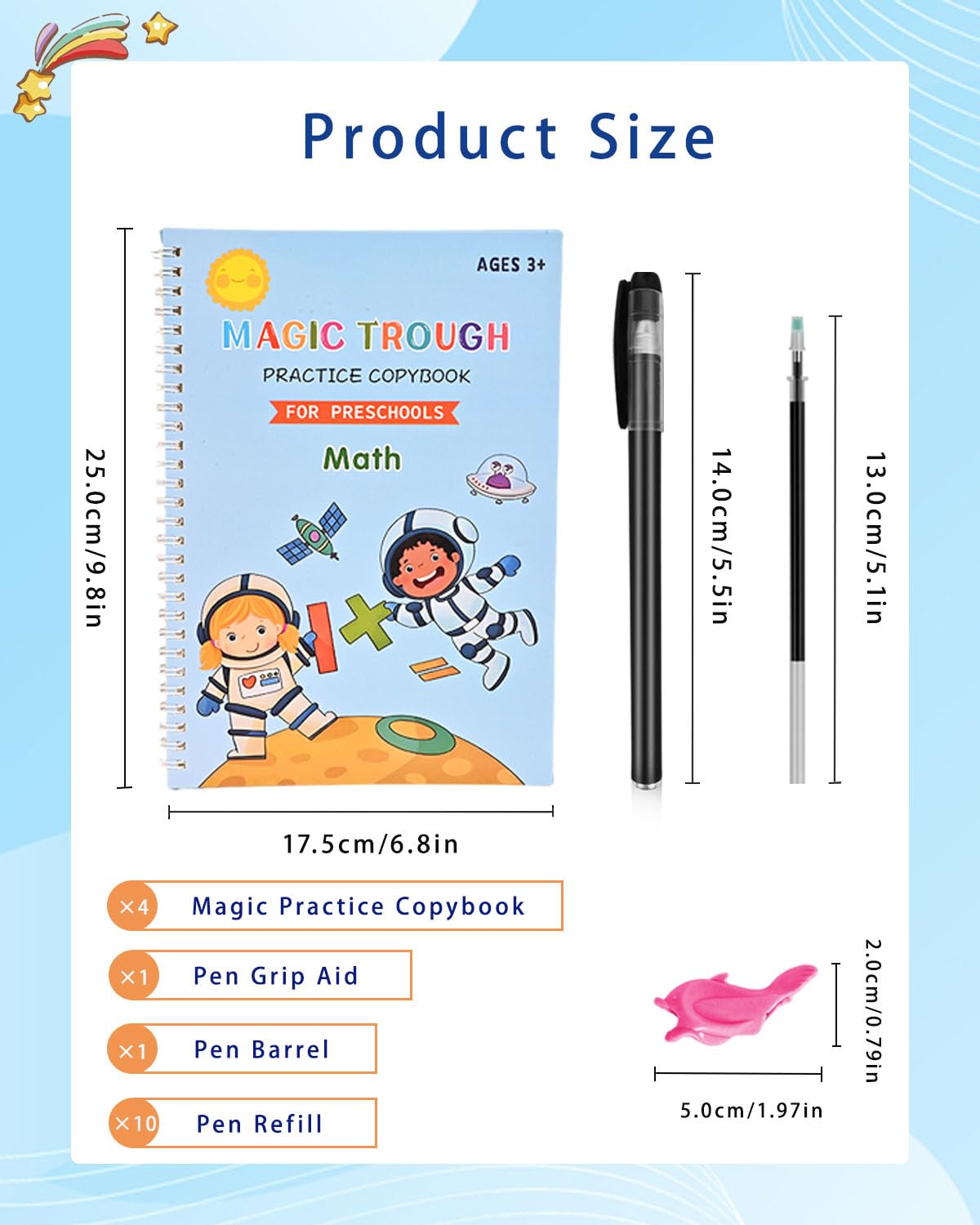 Reusable Writing Practice Book Set Spanish Version for Kids Age 3-8