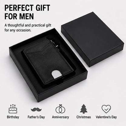 Slim Minimalist RFID Leather Wallet Pop Up Card Holder for Cash Coins & Credit Cards