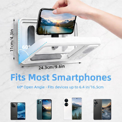 Shower Phone Holder with Speaker, Waterproof Wall Mounted Shower Phone Case for Bathroom