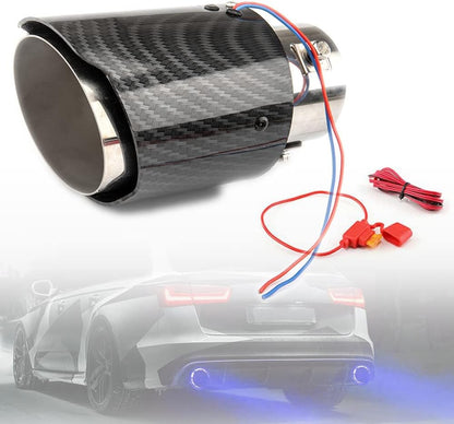 Auto LED Exhaust Tip Tailpipe ,Tip 60mm Straight Carbon Fiber Style Bolt Clamp On for Cars