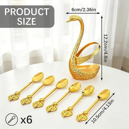 Luxury 6PCS Swan Coffee Spoon Set with Holder, Decorative Swan Stand Coffee Bar Accessories