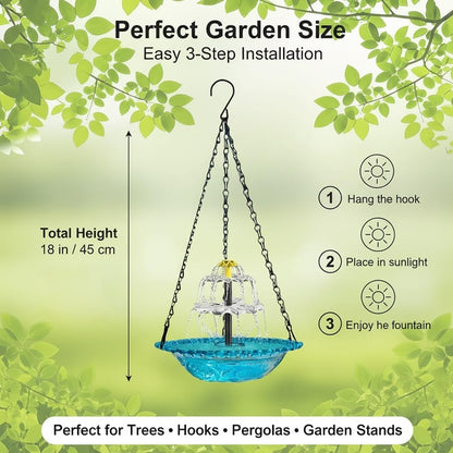 Hummingbird Bath Garden Fountain with Solars Powered Pump and Glass Bowl for Outside Backyard