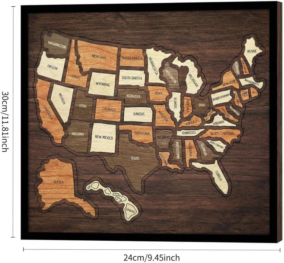50 State Pieces Wooden USA Travel Map Puzzle with Stand