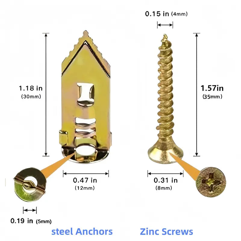 60 Pcs Anti-Rotation Zinc-Plated Steel Self-Drill Drywall Anchors