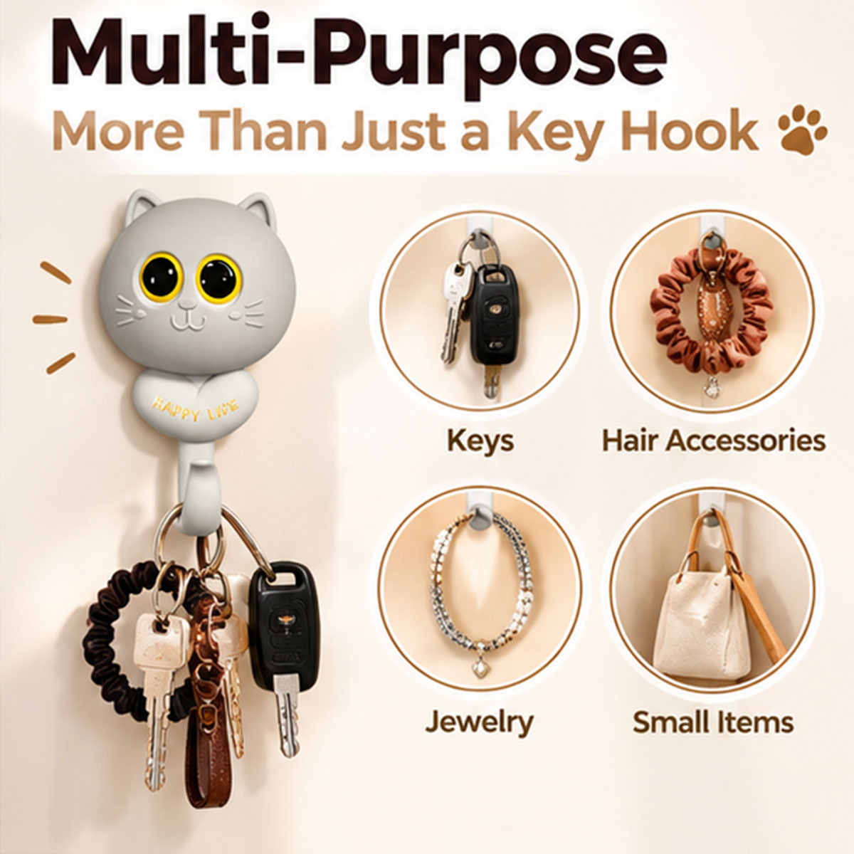4 Pcs No-drilling Winking Cat Strong Adhesive Hook