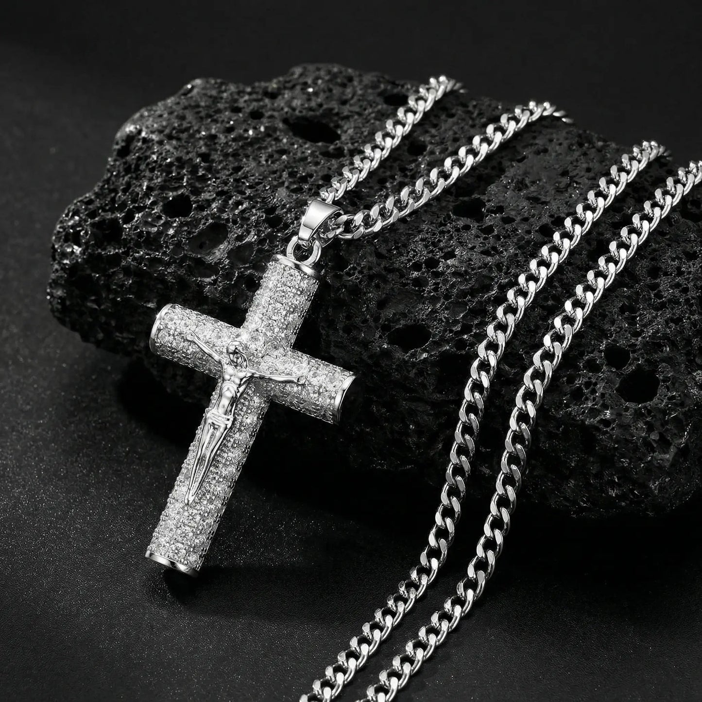 Gold-plated Cuban Figaro Chain with Jesus Christ Crucifix