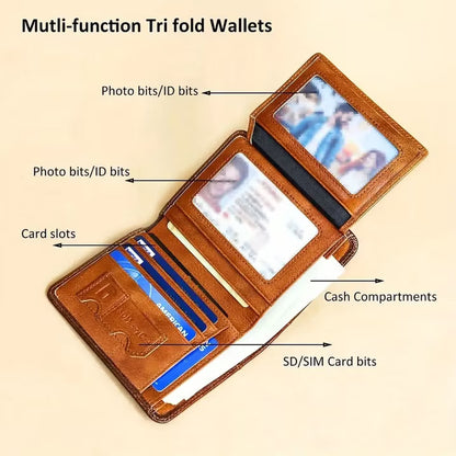Genuine Leather RFID Wallets for Men Vintage Thin Short Multi-Function Card Holder