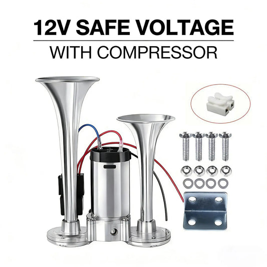 12V Dual Trumpet Air Horn Kit with Mini Compressor
