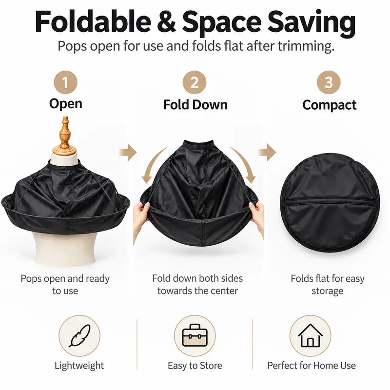Wearable Barber Hair Cutting Cape, Foldable Hair Catching Pocket Design Haircut Cloak