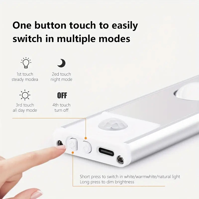 Ultra-Thin Smart LED Motion Sensor Light - Rechargeable Self-Adhesive Cat Eye Night Lamp Strip
