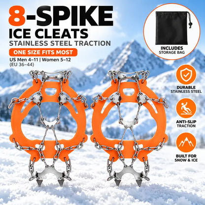 Ice Cleats for Shoes & Boots, 8-Spike Stainless Steel Traction Cleats